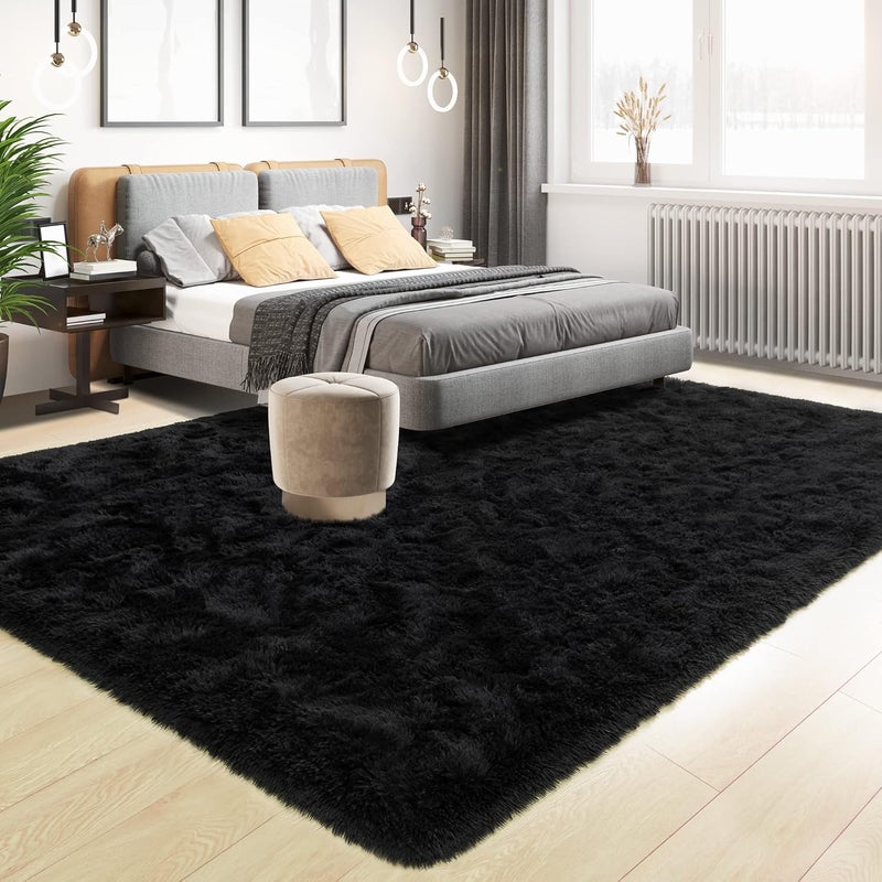 Tepook Super Soft Fluffy Rug for Bedroom, Modern Shaggy Fuzzy Kids Rugs for Living Room, Plush Indoor Nursery Home Decor Dorm Carpet with Non-Slip Bottom, Black, 2 X 3 Feet - Image 1